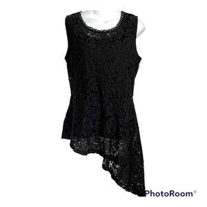 Isaac Mizrahi Live Black Lace Asymmetrical Peplum Tank Top Size Small